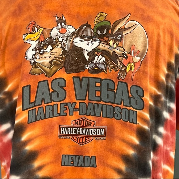 Harley Davidson Motorcycle HD Yosemite Sam Looney Tunes Shirt Tye Dye Orange XL - Picture 12 of 13